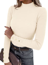 PRETTYGARDEN Women's Ribbed Mock Neck Long Sleeve Tops