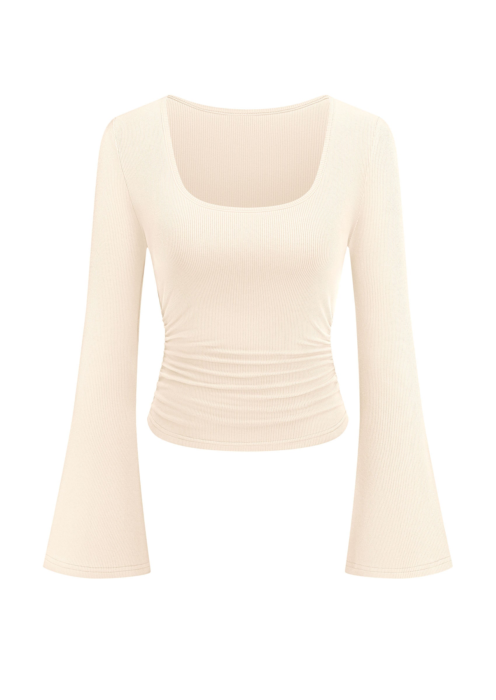 PRETTYGARDEN Womens Long Bell Sleeve Going Out Tops Fall Fashion 2026 Square Neck Ruched Ribbed Shirts Winter Y2K Clothes