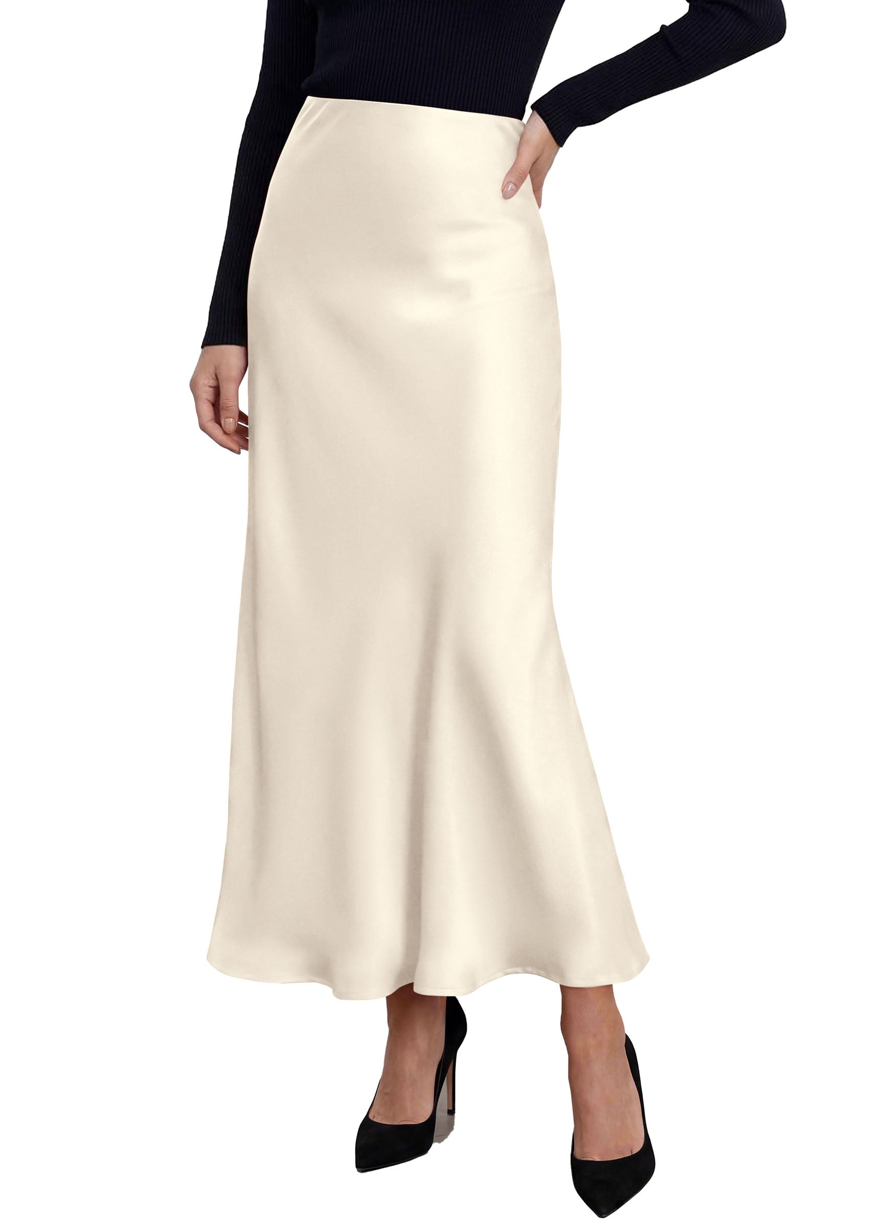 PRETTYGARDEN Women's 2026 Fall Fashion Maxi Long Skirts Trendy Silk Satin High Waisted A Line Mermaid Business Casual Outfits
