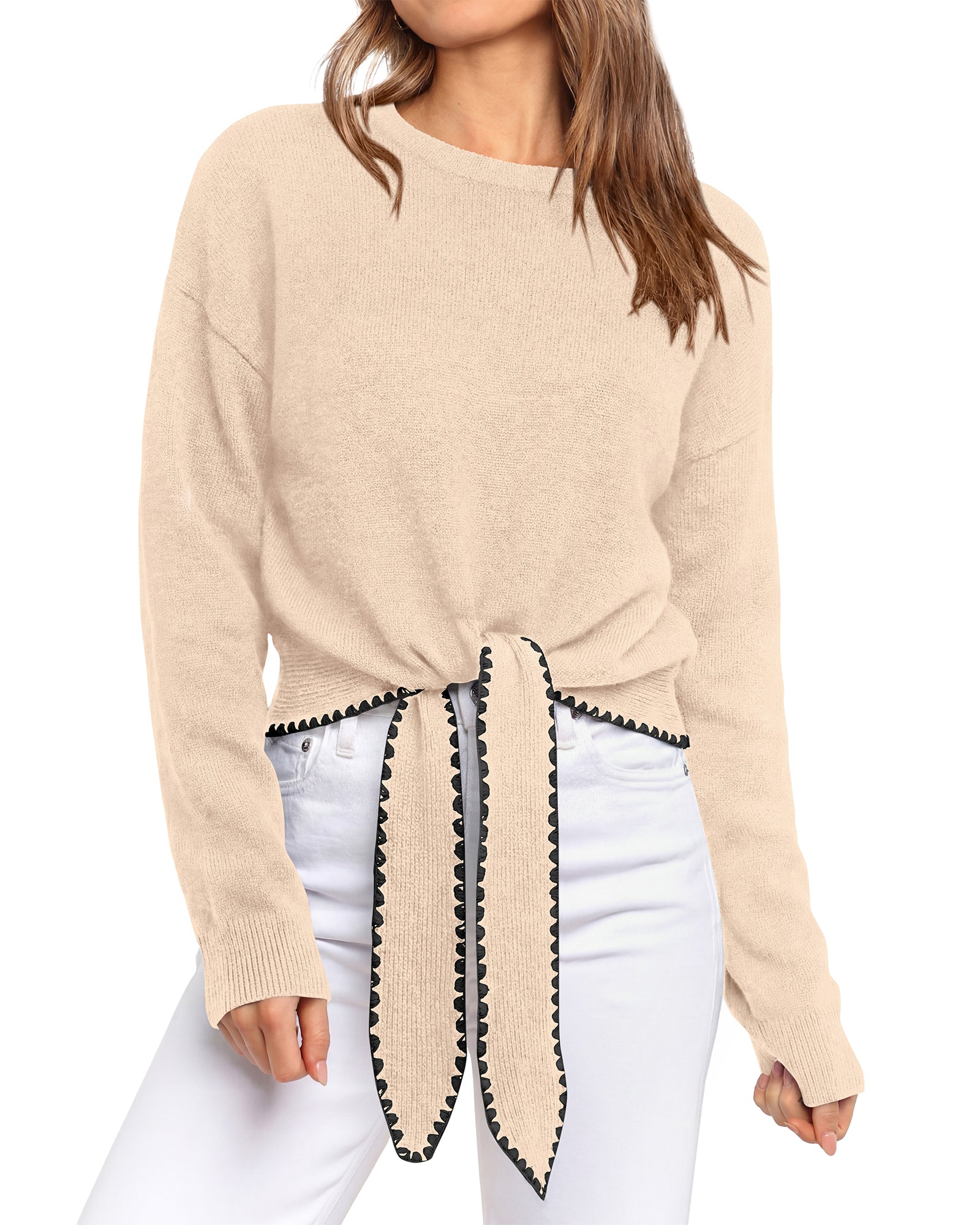 PRETTYGARDEN Casual Long Sleeve Strappy Sweaters for Women