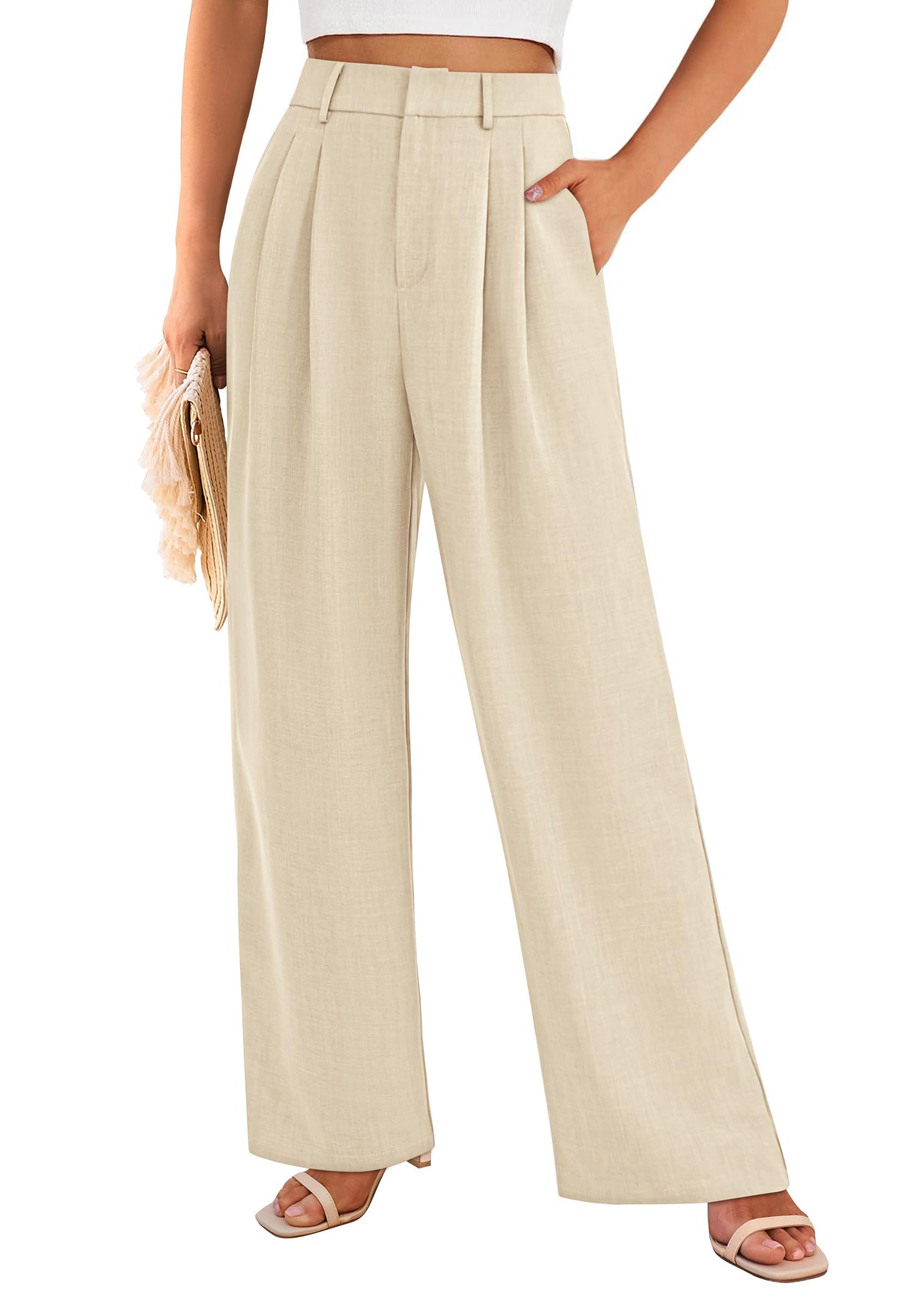 PRETTYGARDEN Women's Summer Elastic High Waisted Work Pants Straight Leg Dressy Business Casual Trousers Slacks Pockets