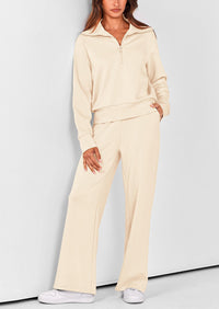 PRETTYGARDEN Women's 2 Piece Outfits Casual Lapel Half Zip Sweatshirts And Wide Leg Pants Tracksuit Sets