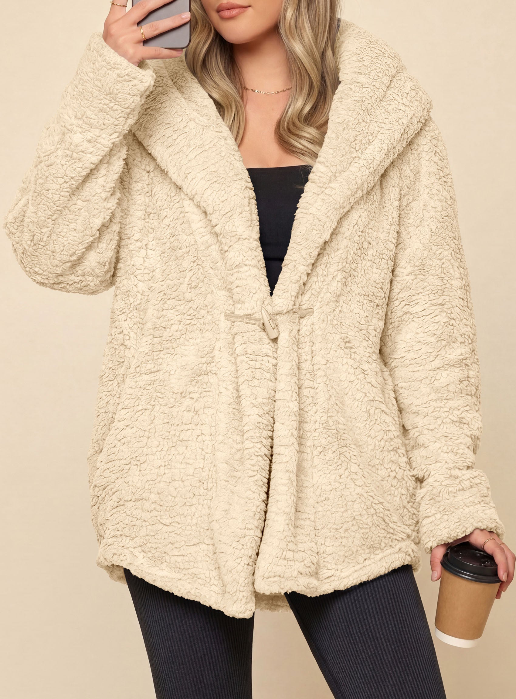 PRETTYGARDEN Women's Winter Warm Coats Hooded Faux Fur Sherpa Jacket  Fuzzy Fleece, Thumb Holes, Long Sleeve Pockets, Teddy Bear Jackets, Trendy Casual Fall Clothes, Holiday Going Out Outfits