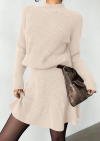 PRETTYGARDEN Women's Fall 2 Piece Outfits Matching Sweater Skirt Sets  Cozy Ribbed Knit, Raglan Long Sleeve, Crewneck Pullover, Elastic Waist A Line, Mini Short Skirts, Holiday Winter Clothing