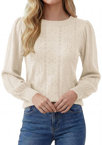 PRETTYGARDEN Women Fall Fashion Hollow Out Holiday Sweaters | Stretchy Cozy Knit, Puff Long Sleeve Pullover Tops, Crewneck Loose Fit, Dressy Casual Blouse, Trendy Winter Going Out Outfits
