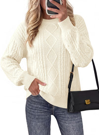 PRETTYGARDEN Womens Cable Knit Sweater Crewneck Pullover | Soft Ribbed Cuffs,Relaxed Fit Long Sleeve Sweaters,Chunky Diamond,Warm Layering,Comfy Daily Wear,Fall Winter Going out Top