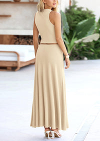 PRETTYGARDEN 2 Piece Maxi Skirt Sets Casual Knit Cropped Tank Top High Waisted Long Skirts Outfit