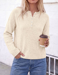 PRETTYGARDEN Women's Fall Button Up Cozy Pullover Sweaters | Stretchy Soft Knit, Drop Shoulder Long Sleeve Tops, Henley Crewneck Rolled Edge, Dressy Casual Blouses, Trendy Winter Clothes