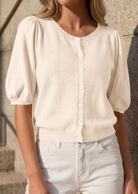 PRETTYGARDEN Puff Short Sleeve Cardigans for Women Lightweight 2026 Summer Shirts Button Up Knit Sweater Tops Spring Clothes PRETTYGARDEN