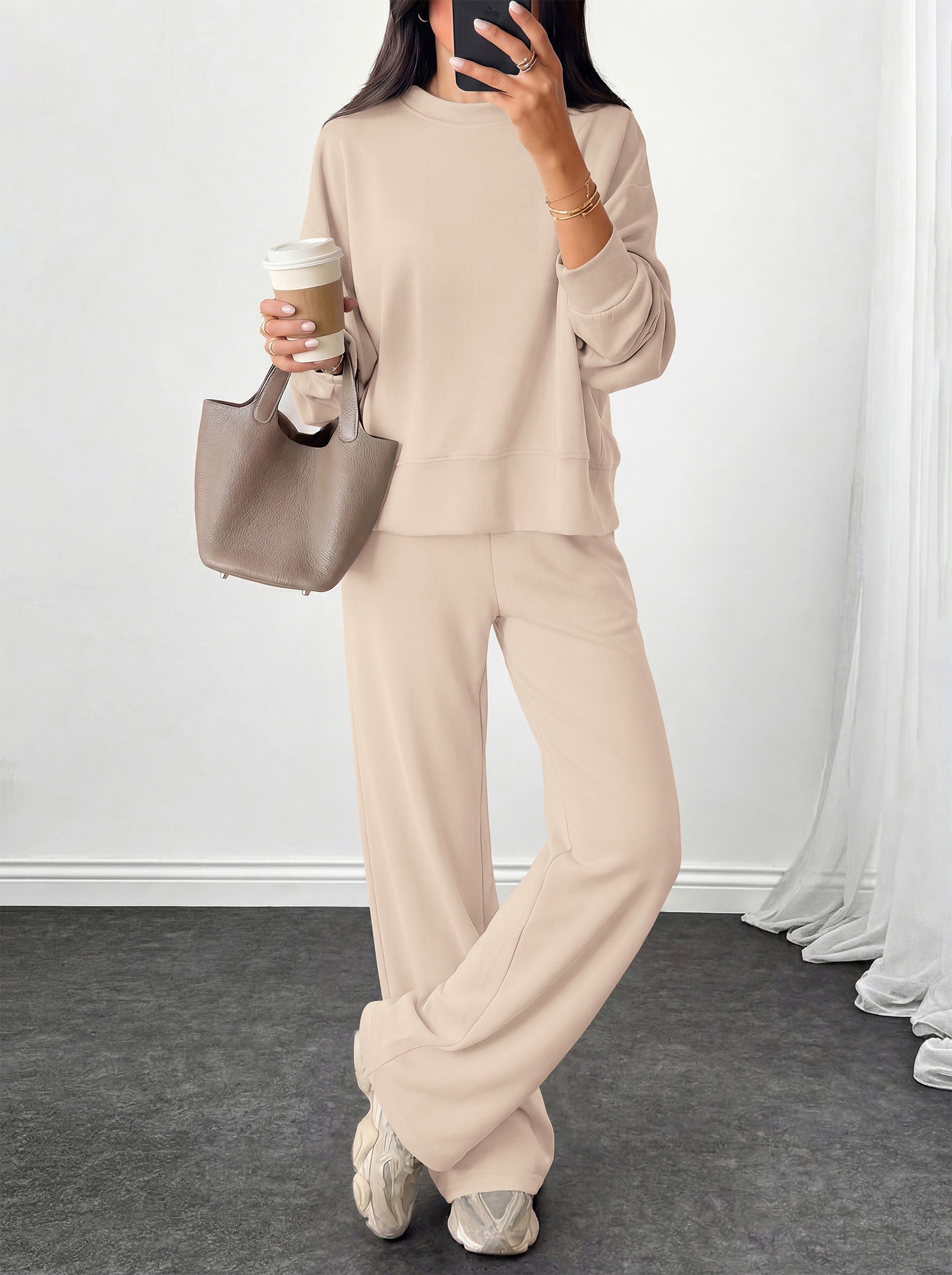 PRETTYGARDEN Womens 2 Piece Outfits Fall Sweatsuits Matching Lounge Sets  | Crewneck Long Sleeve Sweatshirt, Wide Leg Pants Sets with Pockets & Drawstring, Casual Tracksuit, Travel Airport Outfits 2026