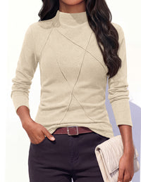 PRETTYGARDEN Women's Fall Mock Neck Long Sleeve Shirts | Soft Stretchy Knit,Geometric Seam Stitching,Slim Fitted Basic Tees,Thermal Casual Wear,Daily Work Layering Winter Tunic Top