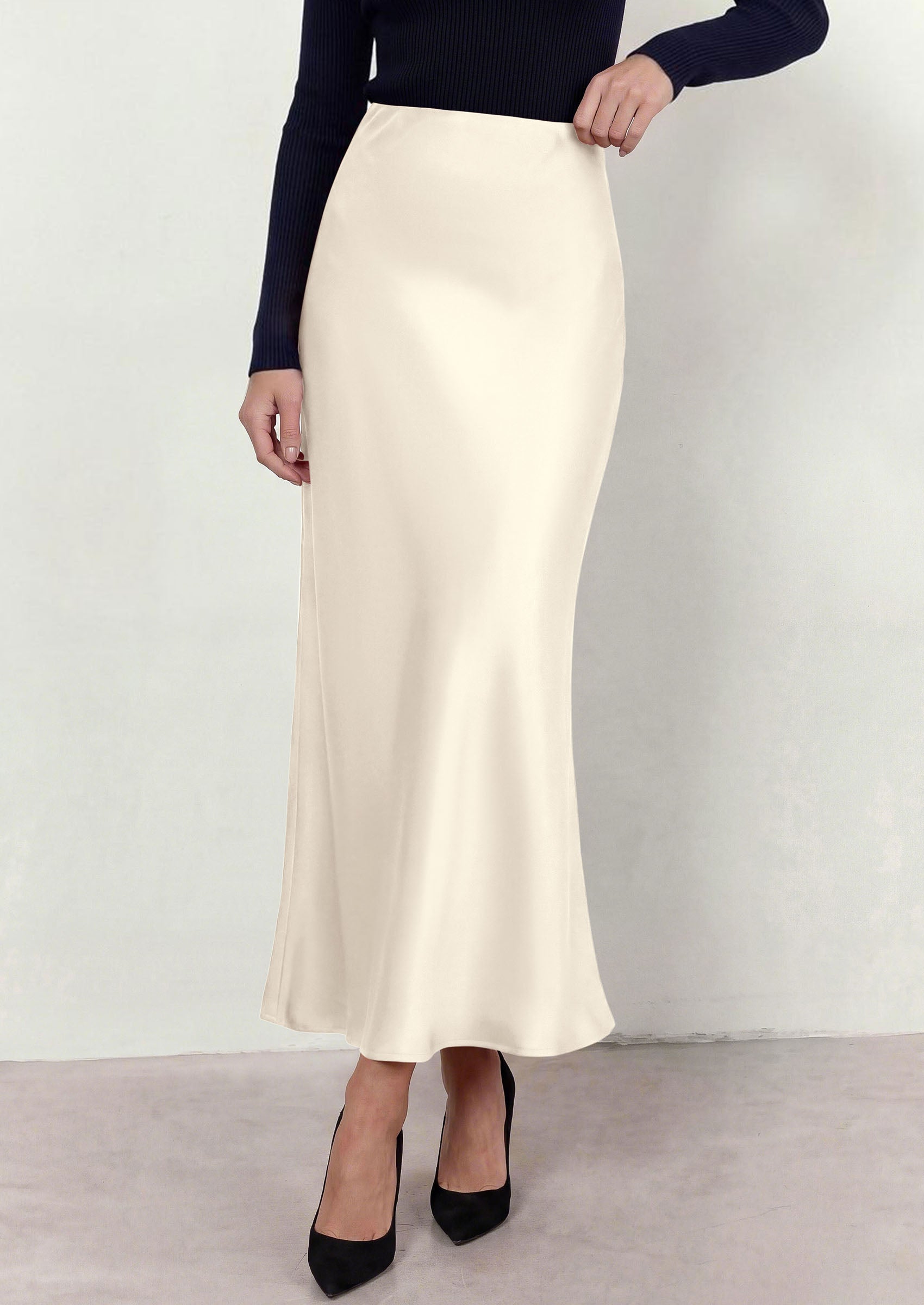 PRETTYGARDEN Women's 2026 Fall Fashion Maxi Long Skirts Trendy Silk Satin High Waisted A Line Mermaid Business Casual Outfits