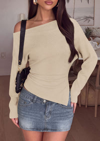 PRETTYGARDEN Womens Fall Long Sleeve Off Shoulder Sweater  Soft Knit Fabric, Fashion Batwing Sleeve, Chic Asymmetrical Hem, Casual Going Out Sweater, 2026 Trendy Winter Clothes