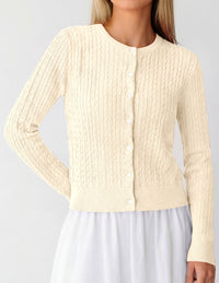 PRETTYGARDEN Women Lightweight Button Up Cardigan Sweaters | Soft Stretchy, Cozy Cable Knit, Long Sleeve Crew Neck, Trendy Cardigans, Cute Casual Outfits, Early Fall Fashion Clothing