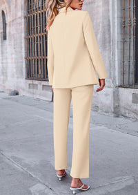 PRETTYGARDEN 2 Piece Blazer Outfits Business Casual Oversized Jacket Wide Leg Work Pants Dressy Suit Set