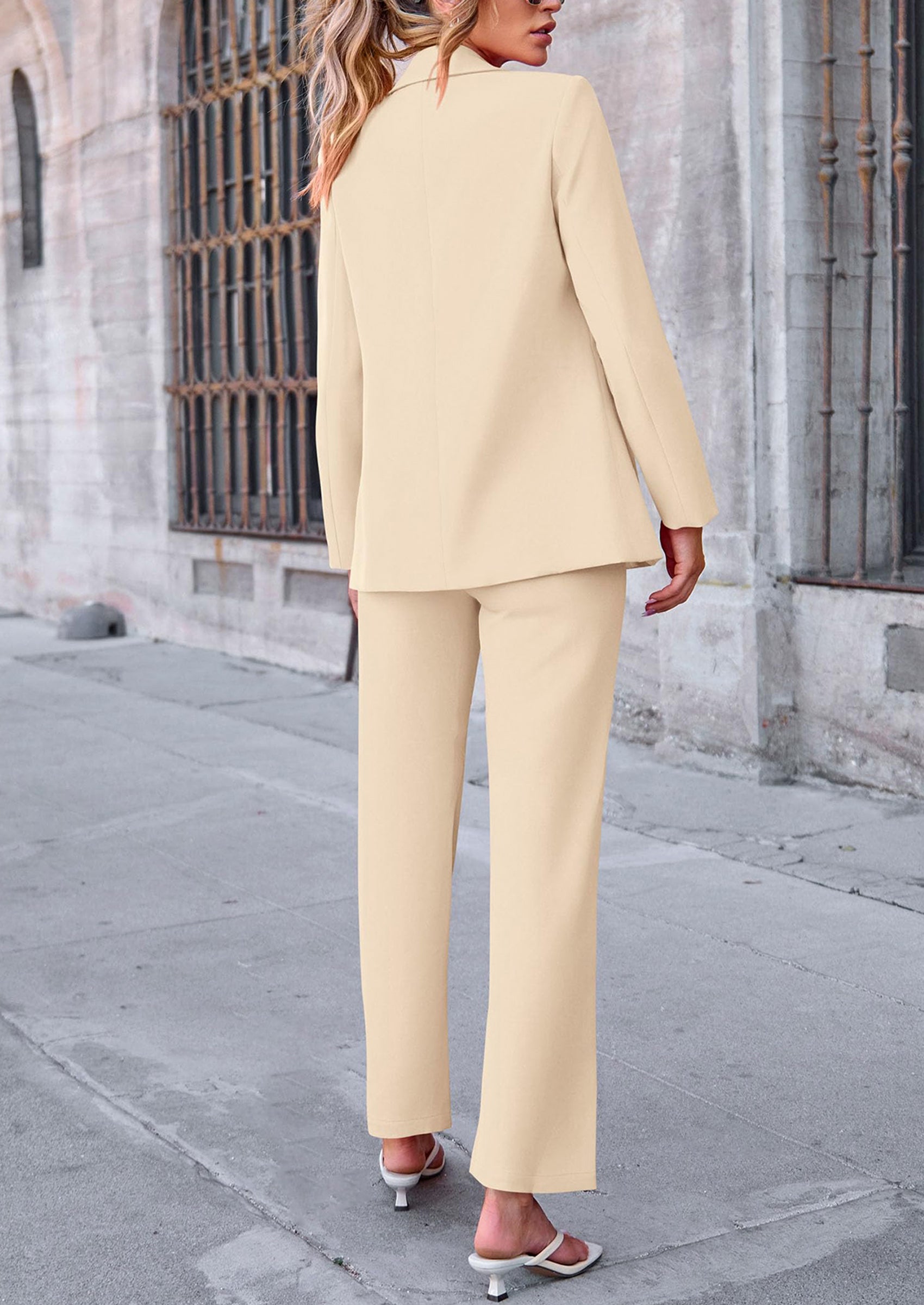 PRETTYGARDEN 2 Piece Blazer Outfits Business Casual Oversized Jacket Wide Leg Work Pants Dressy Suit Set