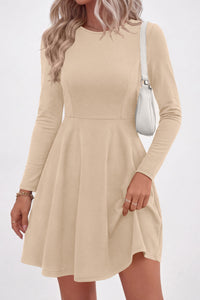 PRETTYGARDEN Women Basic Long Sleeve Crewneck Mini Dress