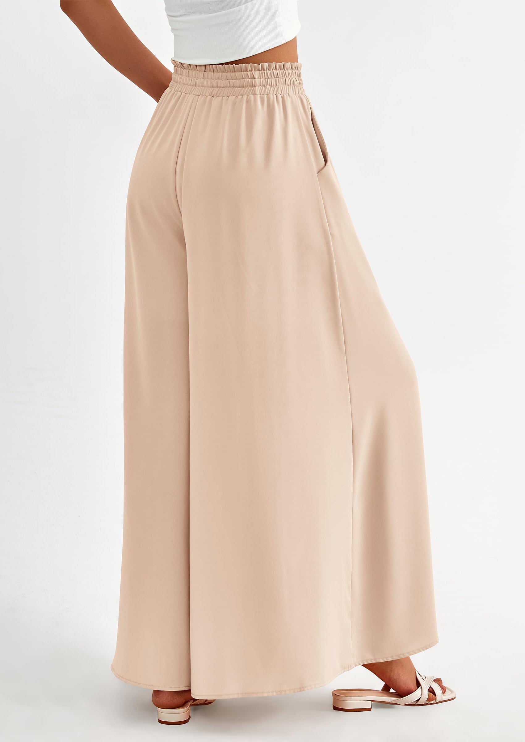 PRETTYGARDEN Women's Summer Wide Leg Palazzo Pants High Waisted Flowy Pockets Trendy Casual Lounge Boho Beach Trousers