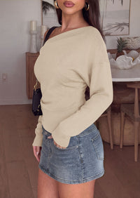 PRETTYGARDEN Womens Fall Long Sleeve Off Shoulder Sweater  Soft Knit Fabric, Fashion Batwing Sleeve, Chic Asymmetrical Hem, Casual Going Out Sweater, 2026 Trendy Winter Clothes