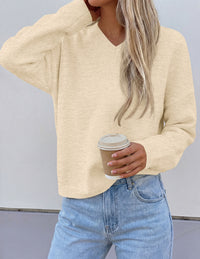 PRETTYGARDEN Women's Fall Fashion V Neck Cozy Sweaters | Soft Stretchy Warm, Chunky Knit Pullover, Loose Fit Long Sleeve Tops, Dressy Casual Blouses,Trendy Holiday Winter Outfits