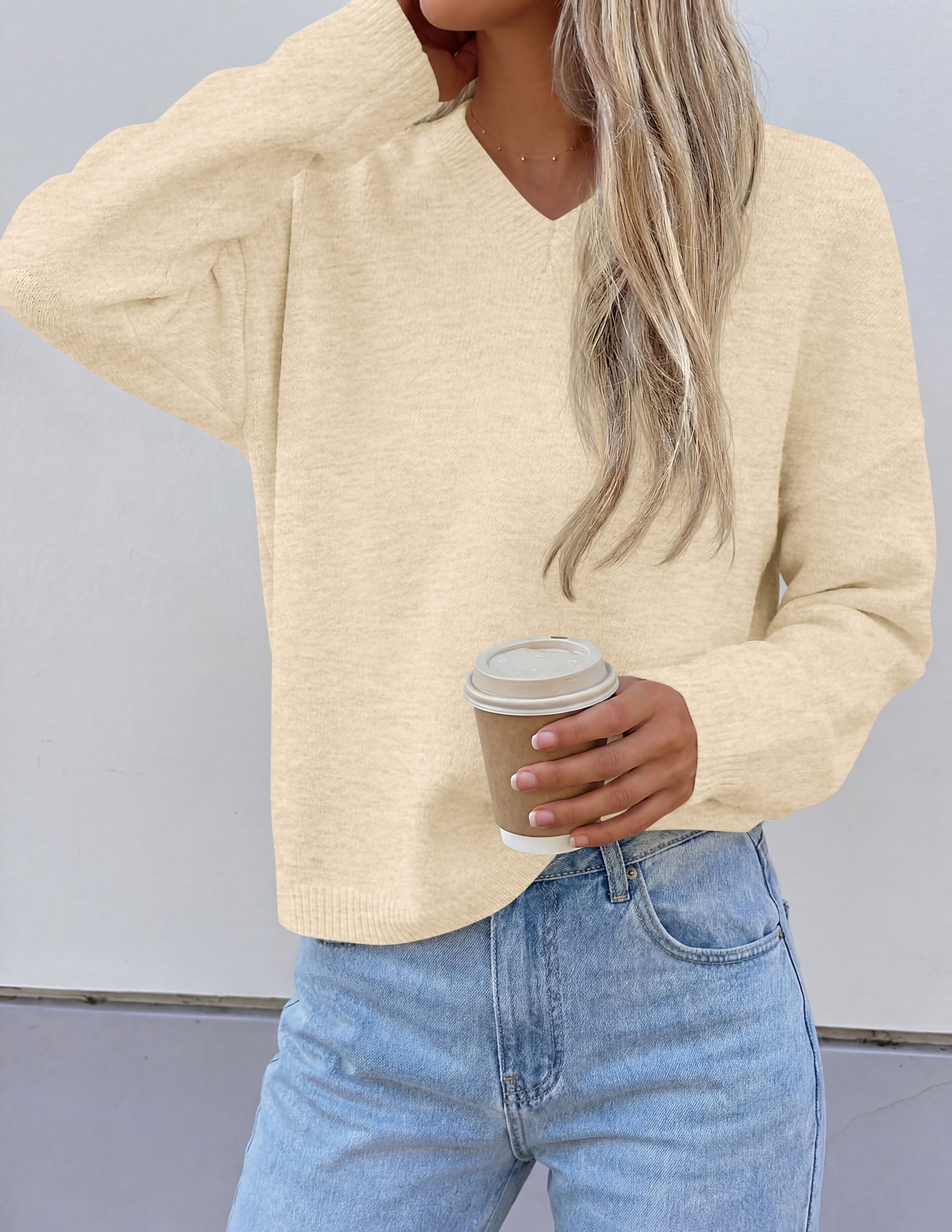 PRETTYGARDEN Women's Fall Fashion V Neck Cozy Sweaters | Soft Stretchy Warm, Chunky Knit Pullover, Loose Fit Long Sleeve Tops, Dressy Casual Blouses,Trendy Holiday Winter Outfits