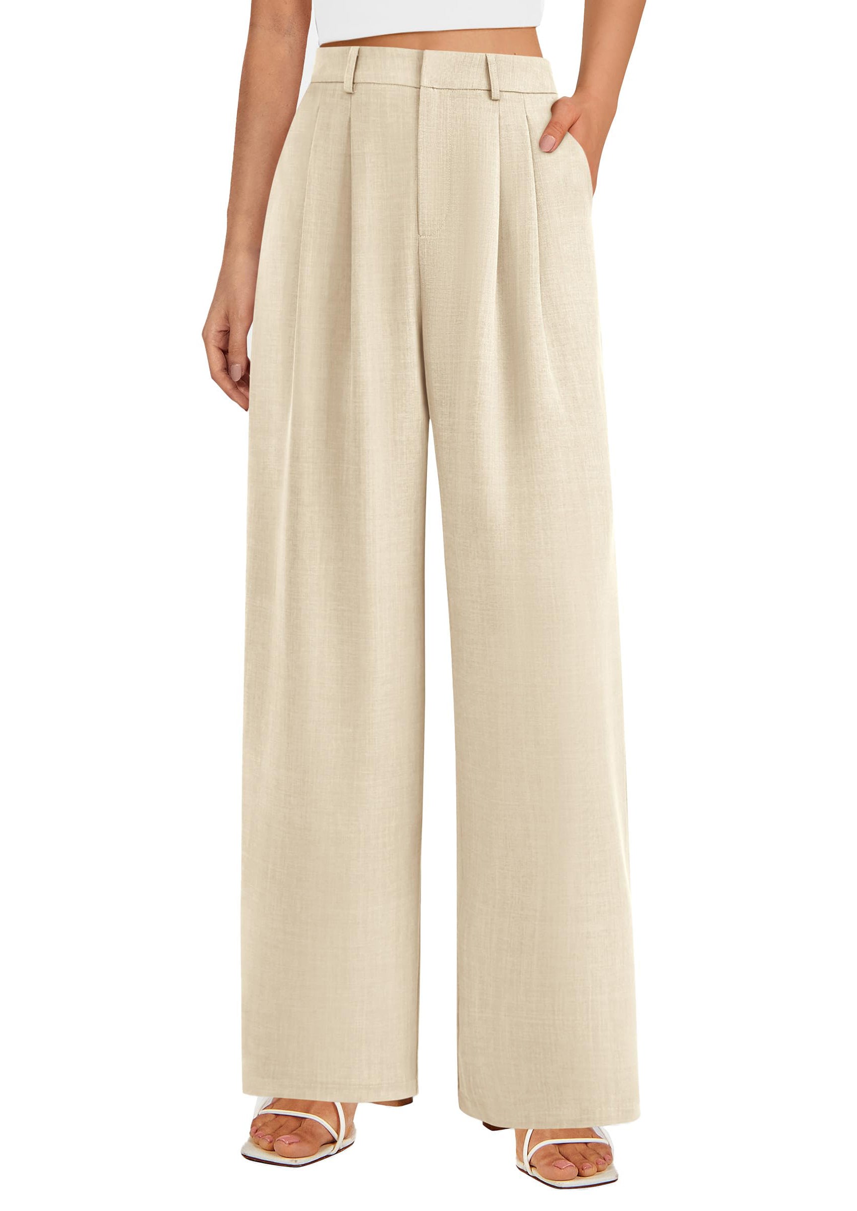 PRETTYGARDEN Women's Summer Elastic High Waisted Work Pants Straight Leg Dressy Business Casual Trousers Slacks Pockets