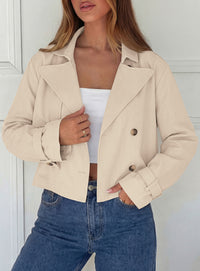 PRETTYGARDEN Cropped Trench Coat For Women Short Jacket  Soft Lightweight Coats, Lapel Double Breasted, Long Sleeve Loose Fit, Casual Work Office Jackets, Fall Winter Outwear