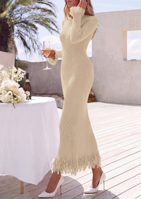 PRETTYGARDEN Womens Long Sleeve Bodycon Sweater Dress  Stretchy Ribbed Knit,Fringe Trim Cuffs & Hem,Slim Fit Crewneck,Date Night Outfits,Fall Winter Wedding Guest Cocktail Dresses