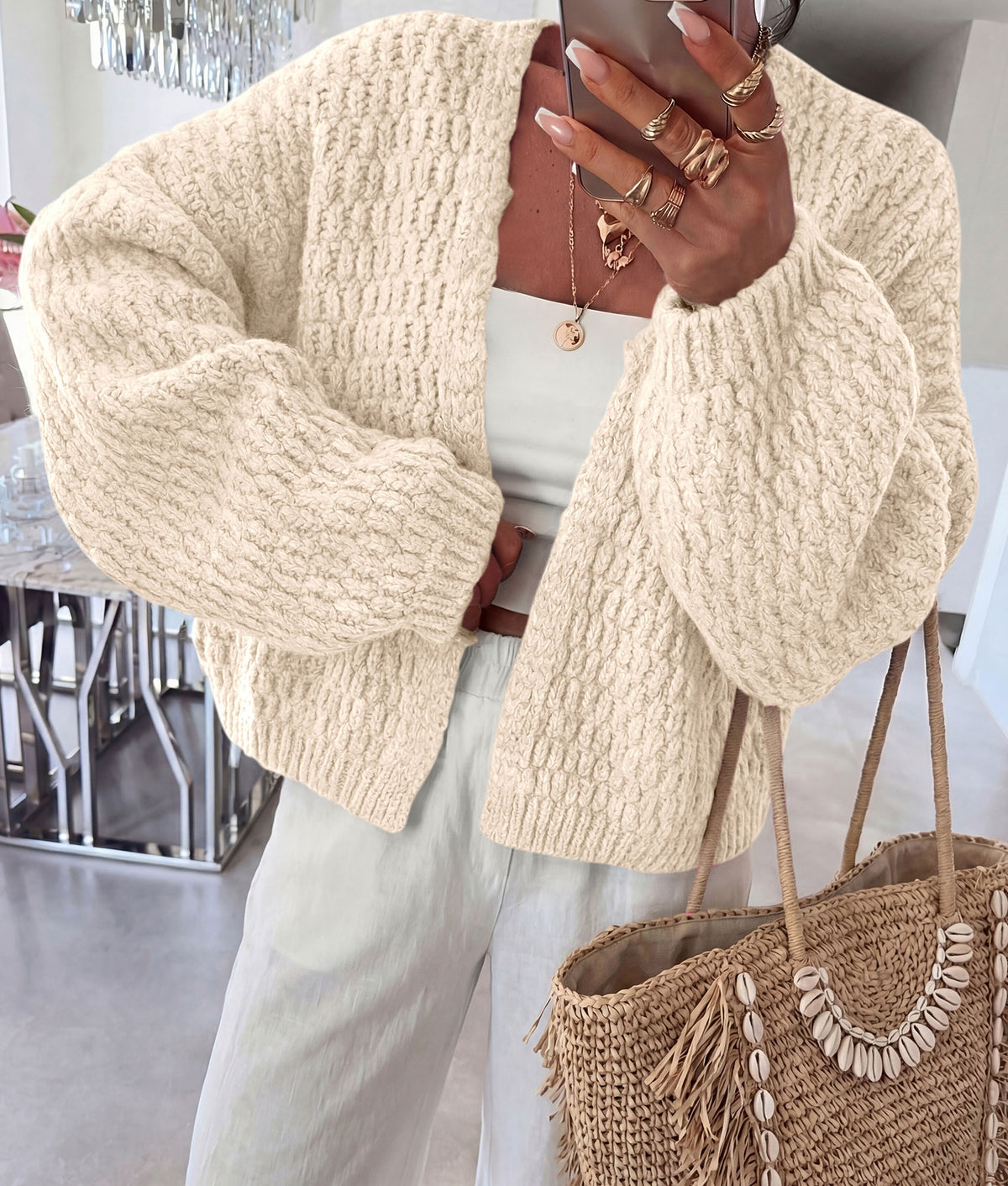 PRETTYGARDEN Women's Fall Cardigan Open Front Chunky Sweaters | Cozy Stretchy Knitwear, Long Sleeve Drop Shoulder, Loose Fit Crochet Jacket, Trendy Holiday Outfits, Warm Winter Clothing