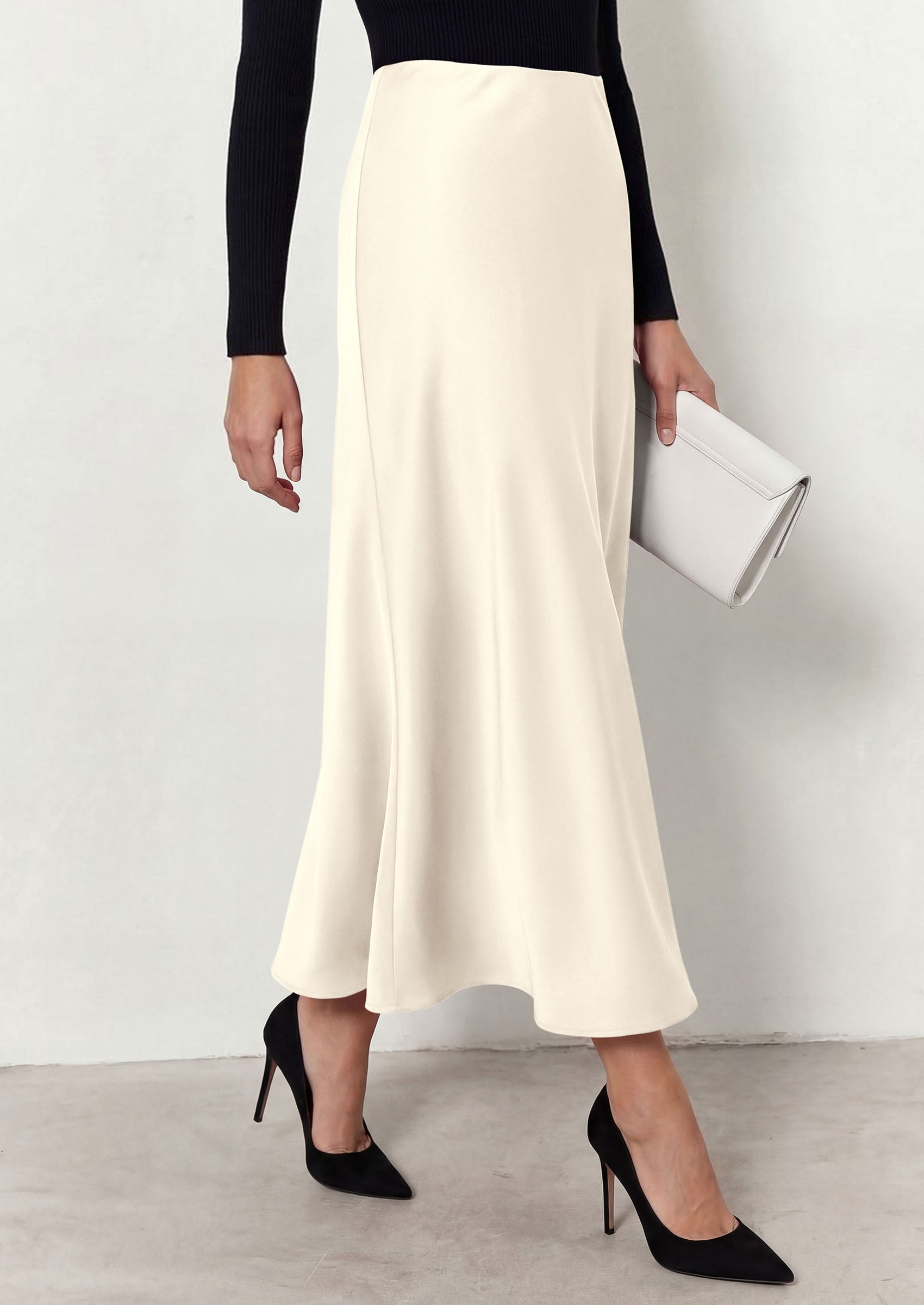 PRETTYGARDEN Women's 2026 Fall Fashion Maxi Long Skirts Trendy Silk Satin High Waisted A Line Mermaid Business Casual Outfits