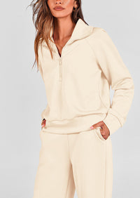 PRETTYGARDEN Women's 2 Piece Outfits Casual Lapel Half Zip Sweatshirts And Wide Leg Pants Tracksuit Sets