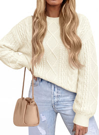 PRETTYGARDEN Womens Cable Knit Sweater Crewneck Pullover | Soft Ribbed Cuffs,Relaxed Fit Long Sleeve Sweaters,Chunky Diamond,Warm Layering,Comfy Daily Wear,Fall Winter Going out Top