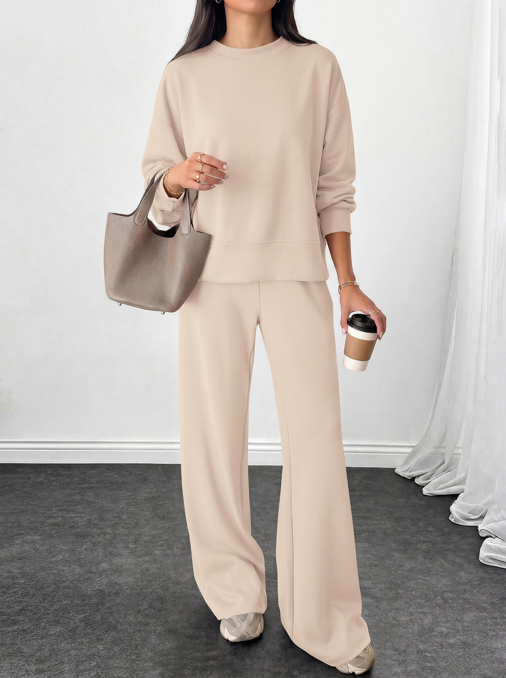 PRETTYGARDEN Womens 2 Piece Outfits Fall Sweatsuits Matching Lounge Sets  | Crewneck Long Sleeve Sweatshirt, Wide Leg Pants Sets with Pockets & Drawstring, Casual Tracksuit, Travel Airport Outfits 2026