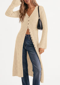 PRETTYGARDEN Women Long Cardigan Bell Sleeve Sweater Dress  Early Fall Fashion, V Neck Button Down Coats, Fit and Flare, Duster Sweater, Business Casual Outfits, Acrylic Cotton Blend