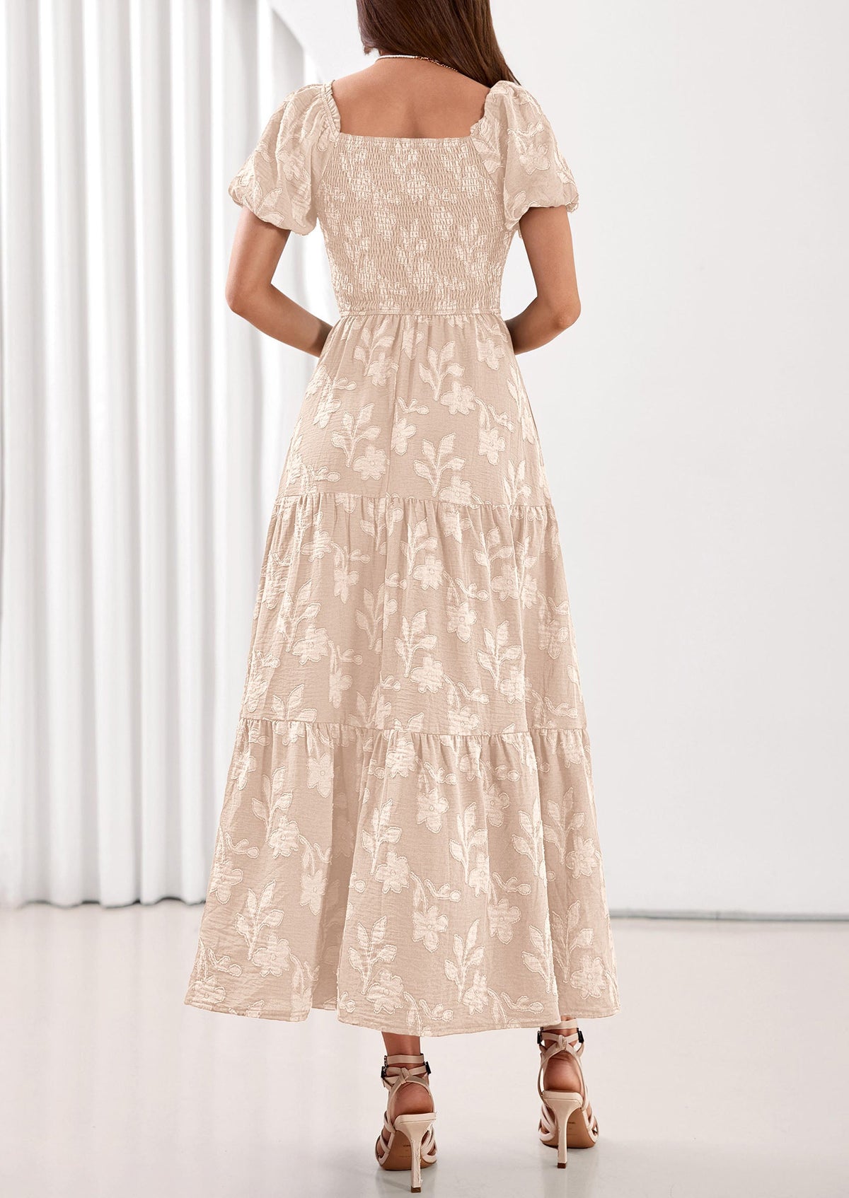 PRETTYGARDEN Women's 2026 Summer Boho Maxi Dresses Floral Short Sleeve Square Neck Smocked Flowy Long Dress Vacation Outfits PRETTYGARDEN