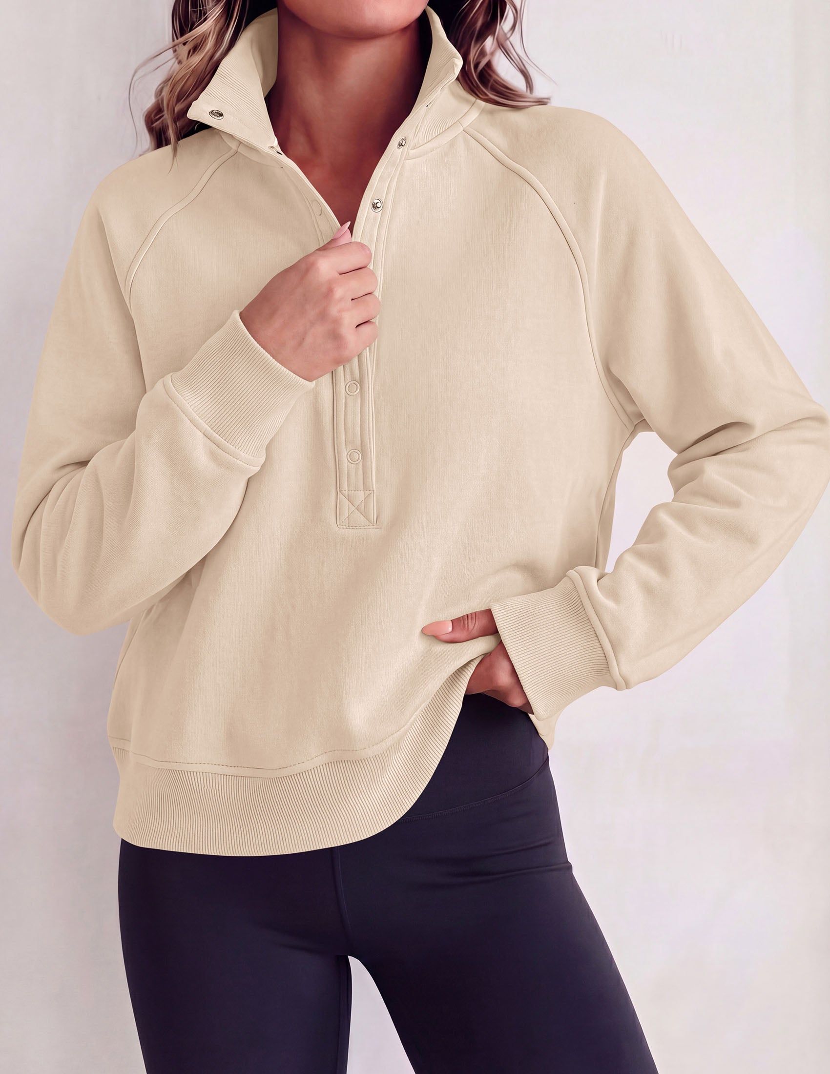 PRETTYGARDEN Women's Fall Trendy Oversized Sweatshirts | Comfy Ribbed Fabric, Raglan Long Sleeve Collared; Button Up Henley Pullover Blouse, Casual Workout Tops, Y2K Fashion Clothing