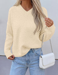PRETTYGARDEN Women's Fall Fashion V Neck Cozy Sweaters | Soft Stretchy Warm, Chunky Knit Pullover, Loose Fit Long Sleeve Tops, Dressy Casual Blouses,Trendy Holiday Winter Outfits