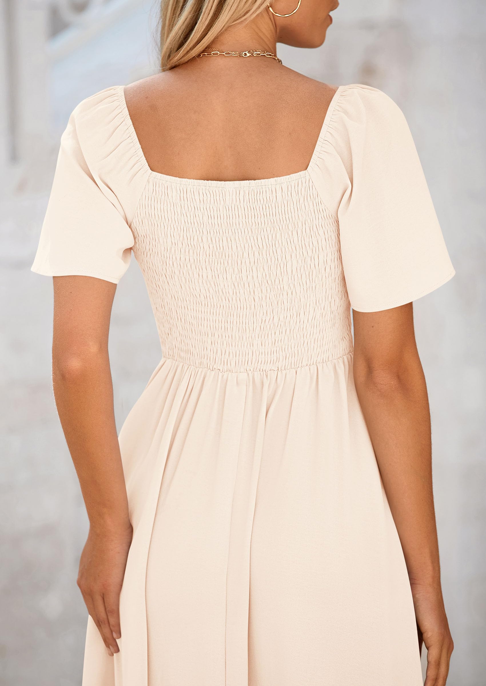 PRETTYGARDEN Summer Dress for Women Casual Short Sleeve Bow Tie V Neck Ruffle Midi Flowy Dresses