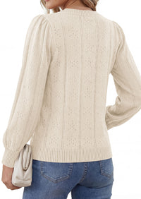 PRETTYGARDEN Women Fall Fashion Hollow Out Holiday Sweaters | Stretchy Cozy Knit, Puff Long Sleeve Pullover Tops, Crewneck Loose Fit, Dressy Casual Blouse, Trendy Winter Going Out Outfits