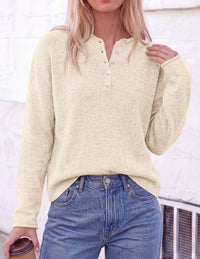 PRETTYGARDEN Women's Fall Button Up Cozy Pullover Sweaters | Stretchy Soft Knit, Drop Shoulder Long Sleeve Tops, Henley Crewneck Rolled Edge, Dressy Casual Blouses, Trendy Winter Clothes