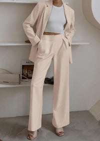 PRETTYGARDEN Women's Fall Two Piece Outfits Dressy Blazer Jacket and Wide Leg Pants Pockets Business Casual Office Suit Sets