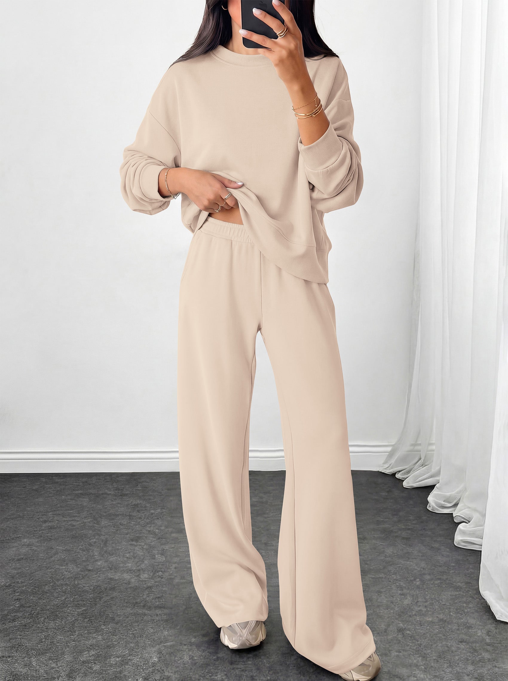 PRETTYGARDEN Womens 2 Piece Outfits Fall Sweatsuits Matching Lounge Sets  | Crewneck Long Sleeve Sweatshirt, Wide Leg Pants Sets with Pockets & Drawstring, Casual Tracksuit, Travel Airport Outfits 2026