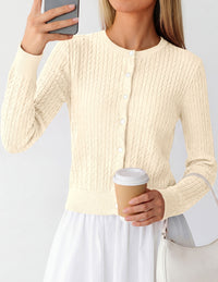 PRETTYGARDEN Women Lightweight Button Up Cardigan Sweaters | Soft Stretchy, Cozy Cable Knit, Long Sleeve Crew Neck, Trendy Cardigans, Cute Casual Outfits, Early Fall Fashion Clothing