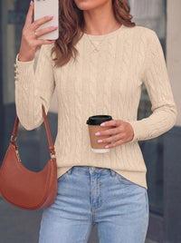 PRETTYGARDEN Fall Sweaters for Women Cable Knit Long Sleeve Button Cuffs | Slim Fit Sweater Tops Dressy Casual, Ribbed Crewneck Sweater Shirts, Women's Sweaters Fall Winter, Business Casual Outfits