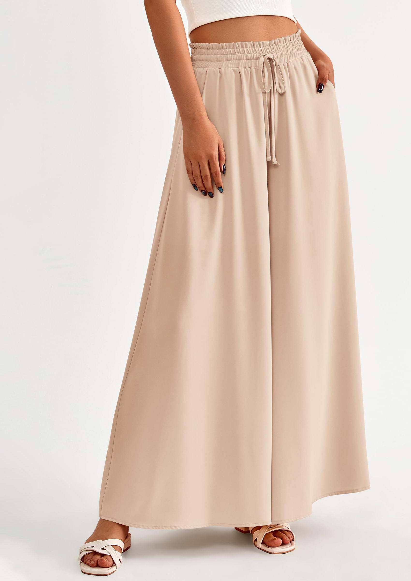 PRETTYGARDEN Women's Summer Wide Leg Palazzo Pants High Waisted Flowy Pockets Trendy Casual Lounge Boho Beach Trousers