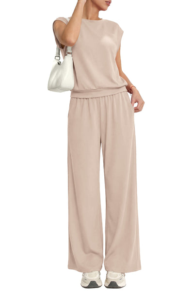 PRETTYGARDEN Women's Summer 2 Piece Lounge Sets 2026 Cap Sleeve Tops Wide Leg Pants Workout Sets Loose Casual Tracksuit PRETTYGARDEN