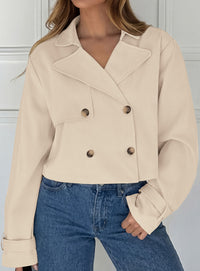 PRETTYGARDEN Cropped Trench Coat For Women Short Jacket  Soft Lightweight Coats, Lapel Double Breasted, Long Sleeve Loose Fit, Casual Work Office Jackets, Fall Winter Outwear