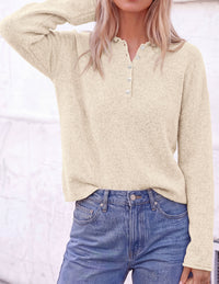 PRETTYGARDEN Women's Fall Button Up Cozy Pullover Sweaters | Stretchy Soft Knit, Drop Shoulder Long Sleeve Tops, Henley Crewneck Rolled Edge, Dressy Casual Blouses, Trendy Winter Clothes