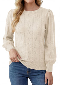 PRETTYGARDEN Women Fall Fashion Hollow Out Holiday Sweaters | Stretchy Cozy Knit, Puff Long Sleeve Pullover Tops, Crewneck Loose Fit, Dressy Casual Blouse, Trendy Winter Going Out Outfits