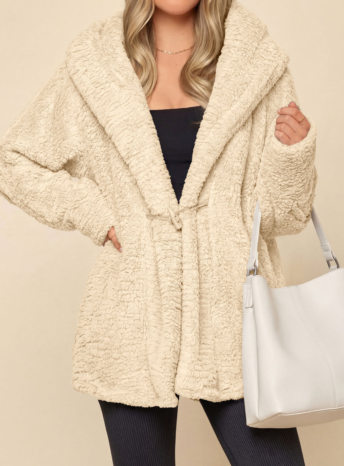 PRETTYGARDEN Women's Winter Warm Coats Hooded Faux Fur Sherpa Jacket  Fuzzy Fleece, Thumb Holes, Long Sleeve Pockets, Teddy Bear Jackets, Trendy Casual Fall Clothes, Holiday Going Out Outfits